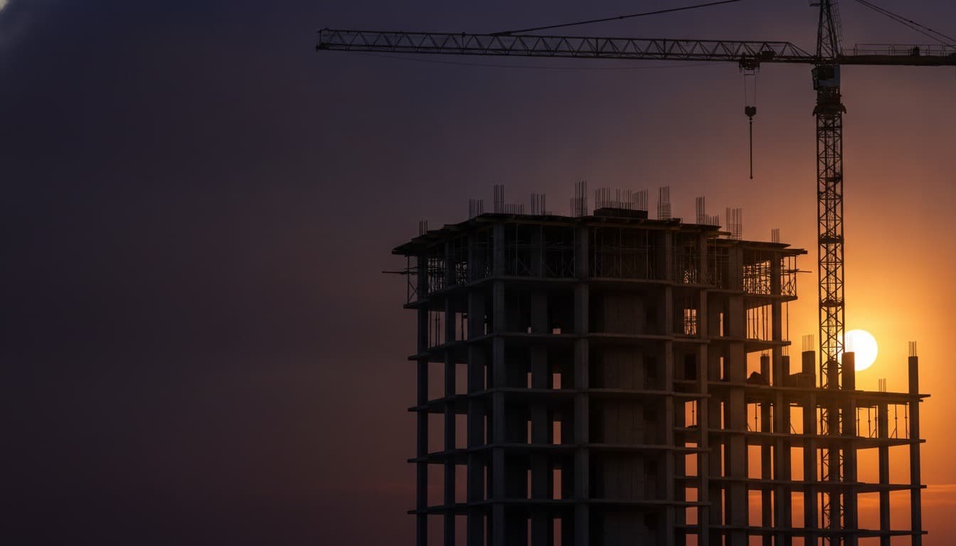 Prédio residencial em obra ao entardecer